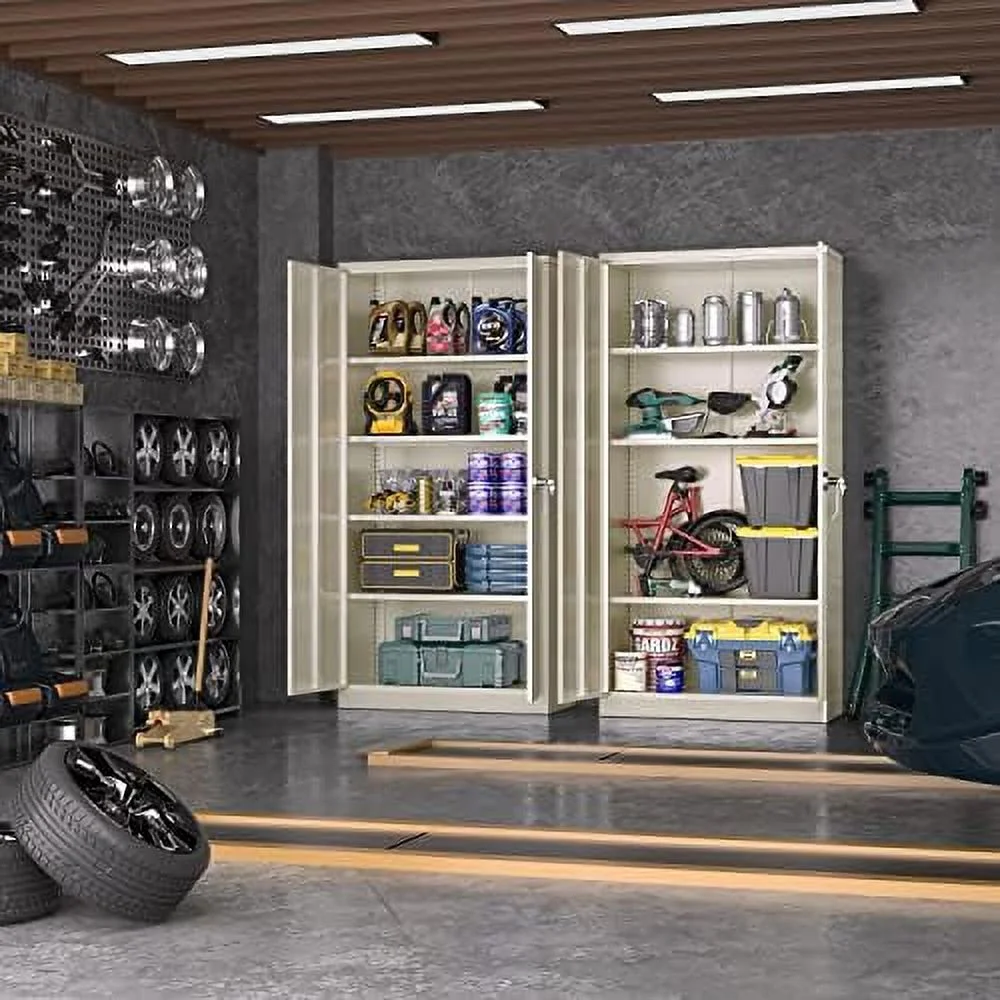 YPZBBOOM Garage  Cabinets with Doors and Shelves  72" Black Steel Tool Locking Cabinet  Metal  Cabinet for Home Office  Warehouse  School