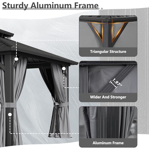 Aoxun 10' X 12' Hardtop Gazebo, Aluminum Metal Outdoor Gazebo with Galvanized Steel Double Roof