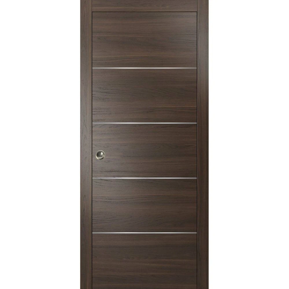 SARTODOORS Modern Pocket Door | Planum 0020 Chocolate Ash | Kit Rail Hardware | Solid Wood Interior Sliding Closet Doors-24x22 x