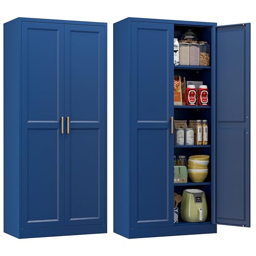 Pantry Cabinet, 71 Inch Tall Kitchen Storage Cabinet, Metal Pantry Cabinet with Doors and Adjustable Shelves, Black Food Cupboard