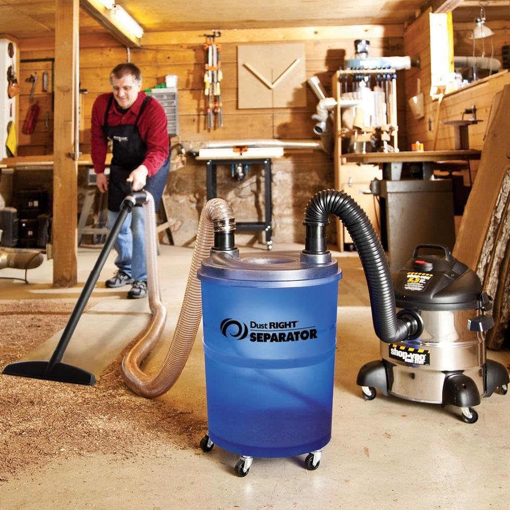 Dust Separator + 36” Flex-Form Hose - Cyclone Dust Collector Separates Sawdust, Wood Chips, Debris, and More – 10-Gallon Translucent Bucket