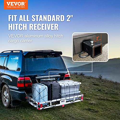 VEVOR 50 x 29.5 x 8.7 inch Hitch Cargo Carrier, 500lbs Capacity Trailer Hitch Mounted Cargo Basket, Aluminum Luggage Carrier Rack with Folding Ramp