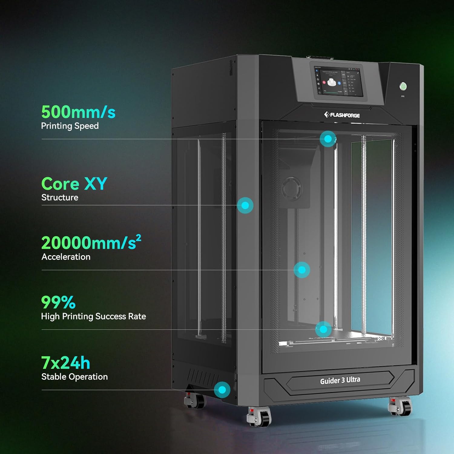 FLASHFORGE Guider 3 Ultra 3D Printer,Dual Extruder 3D Printer with Full Auto Leveling,500mm/s Max Speed