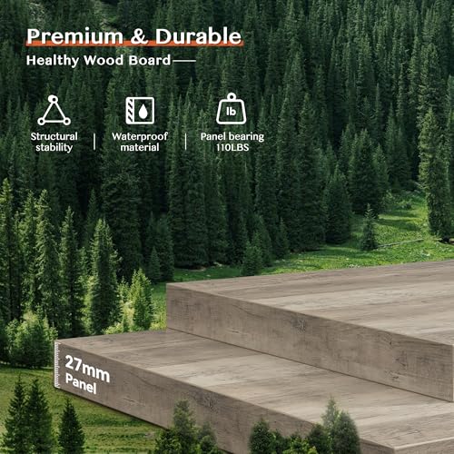 EnHomee Farmhouse Office Desk with Drawer & Power Outlets, Wood Computer Desk Monitor Stand for Bedchamber Study