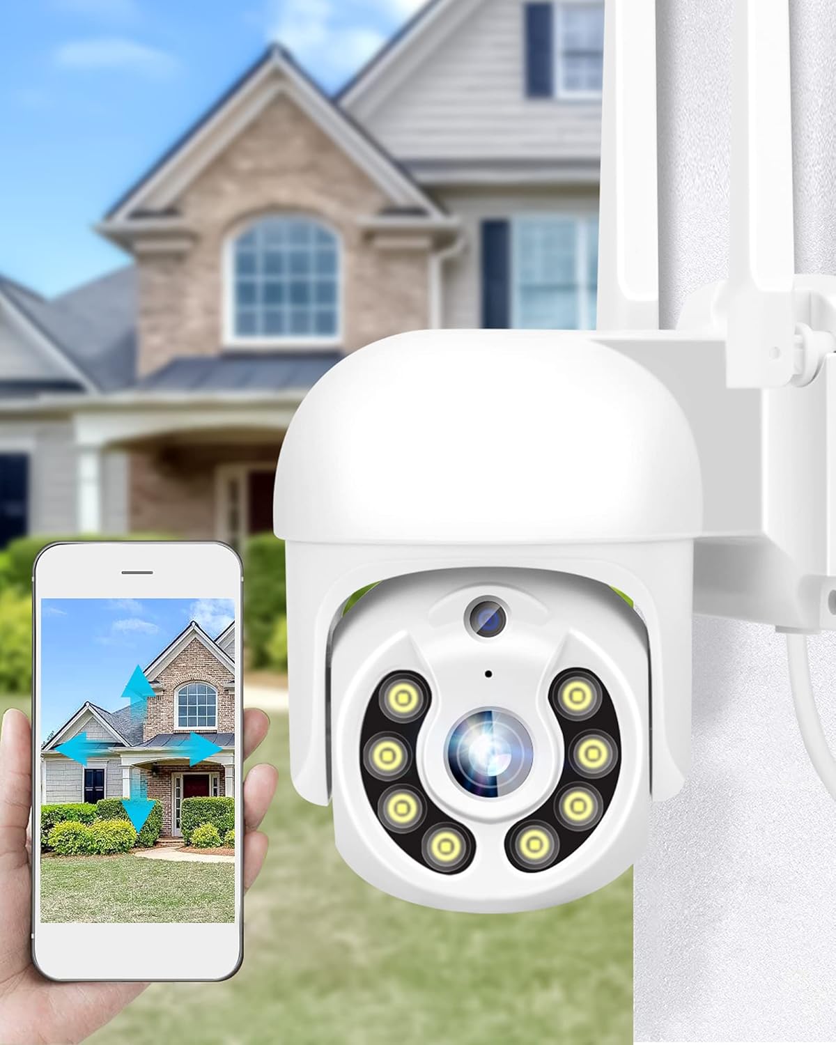 Tuya Security Camera Outdoor, Topkech 360° View Pan Tilt Wireless WiFi Cameras for Home Security, Safety Encryption Storage, Easy to Connect & Set Up