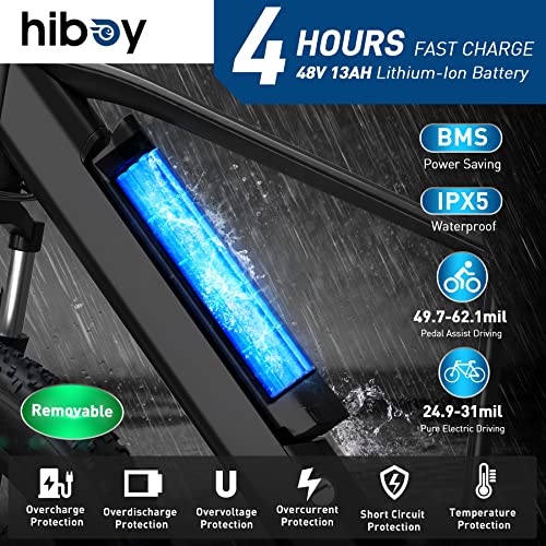 Hiboy Electric Bike for Adults, 28MPH 62.1Miles Range 1000W Peak Motor 48V 13Ah Removable Battery Ebike, 26“ x 4.0” Fat Tire Electric Bicycle