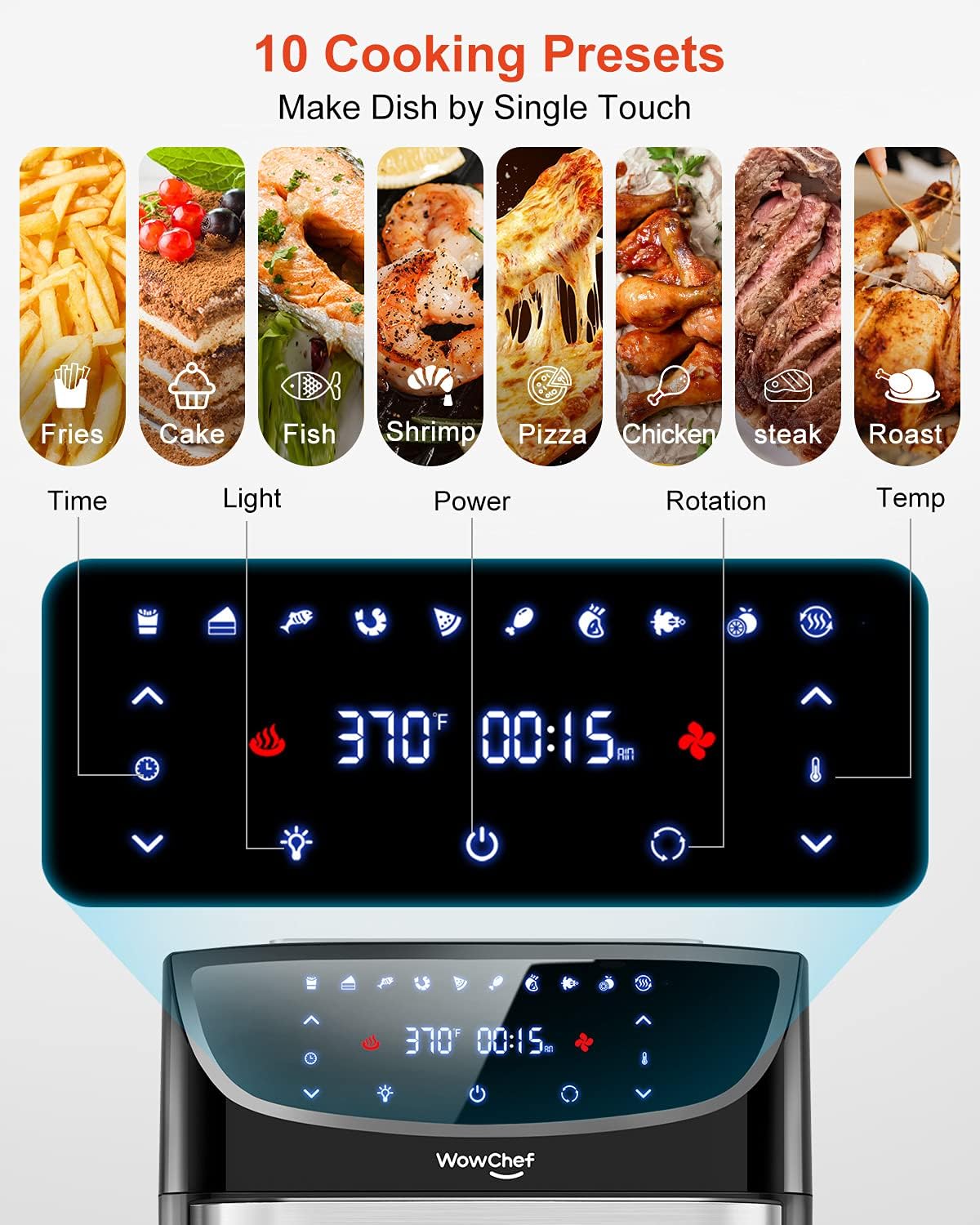 WowChef Air Fryer Oven Large 20 Quart, 10-in-1 Digital Rotisserie Dehydrator Fryers Combo with Racks