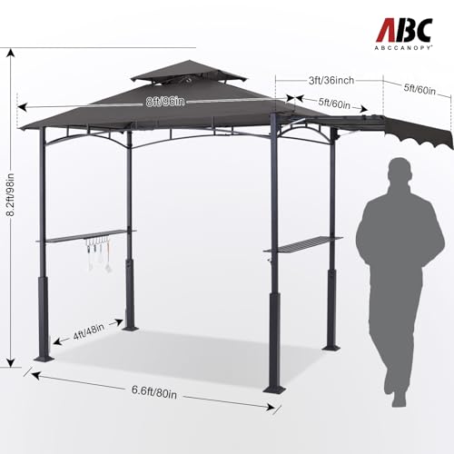 ABCCANOPY 8x5 Grill Gazebo - Outdoor BBQ Canopy Shelter with Led Light for Patio Backyard Grilling (Dark Gray)