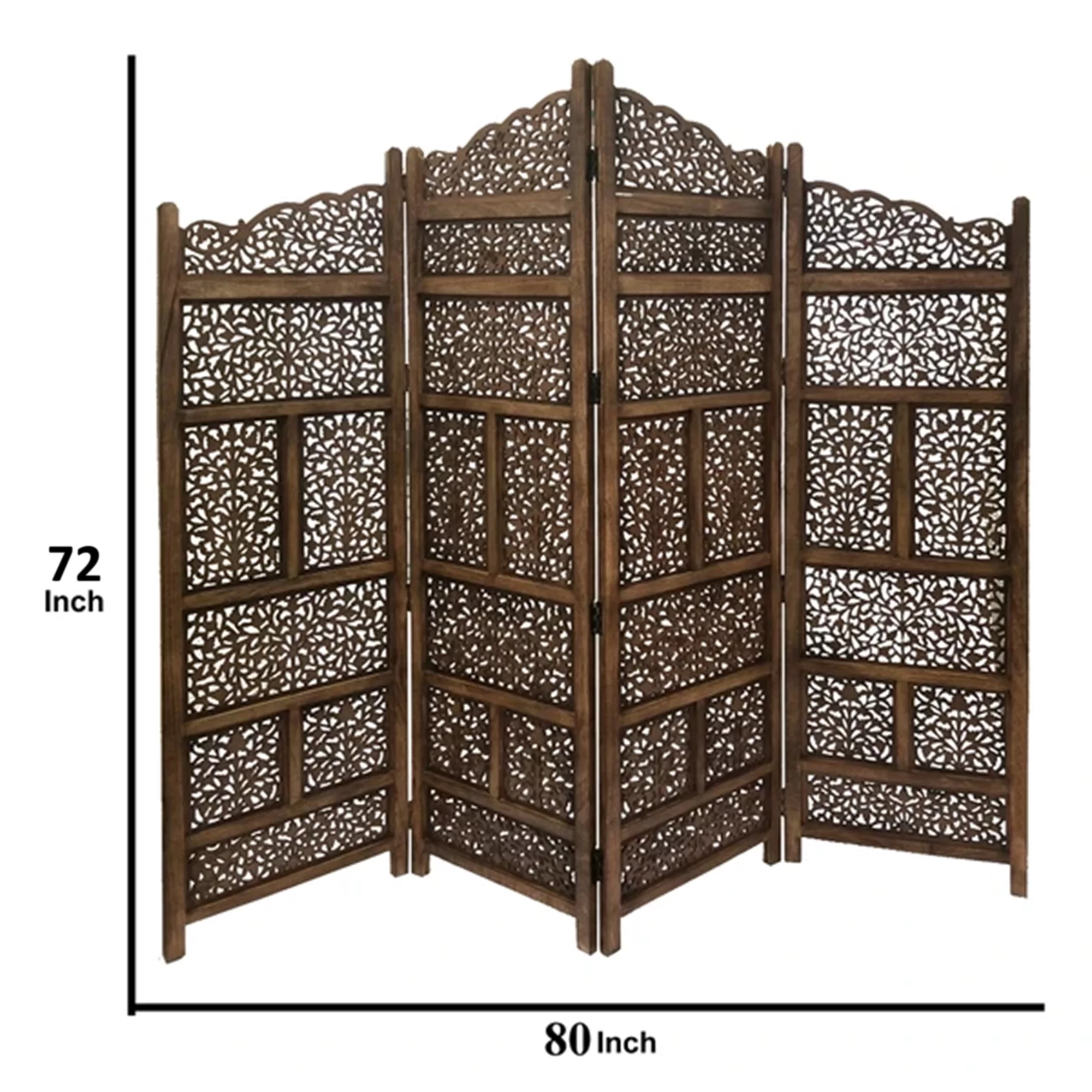 Wood Room Divider 4 Panel Carved Screen