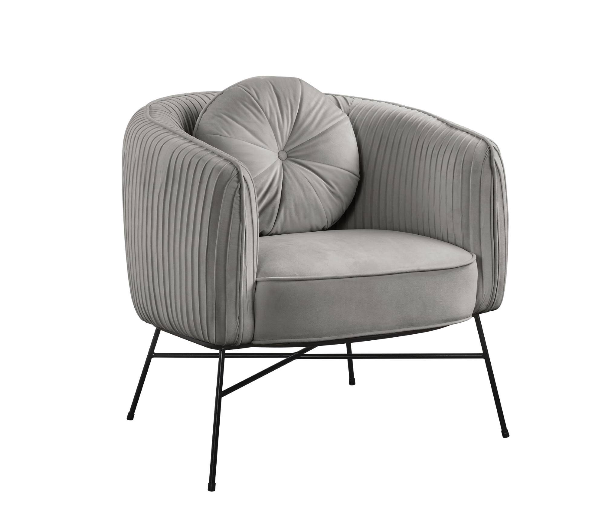 Lilola Home Scarlett Gray Velvet Barrel Accent Chair with Metal Base