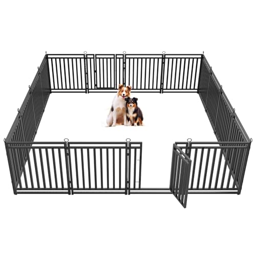 Dog Fence Outdoor Indoor, 40" Inch Height 16 Panels Dog Playpen for Large/Medium/Small Dogs Metal Dog Pen for Yard Camping and RV | Black-Silver