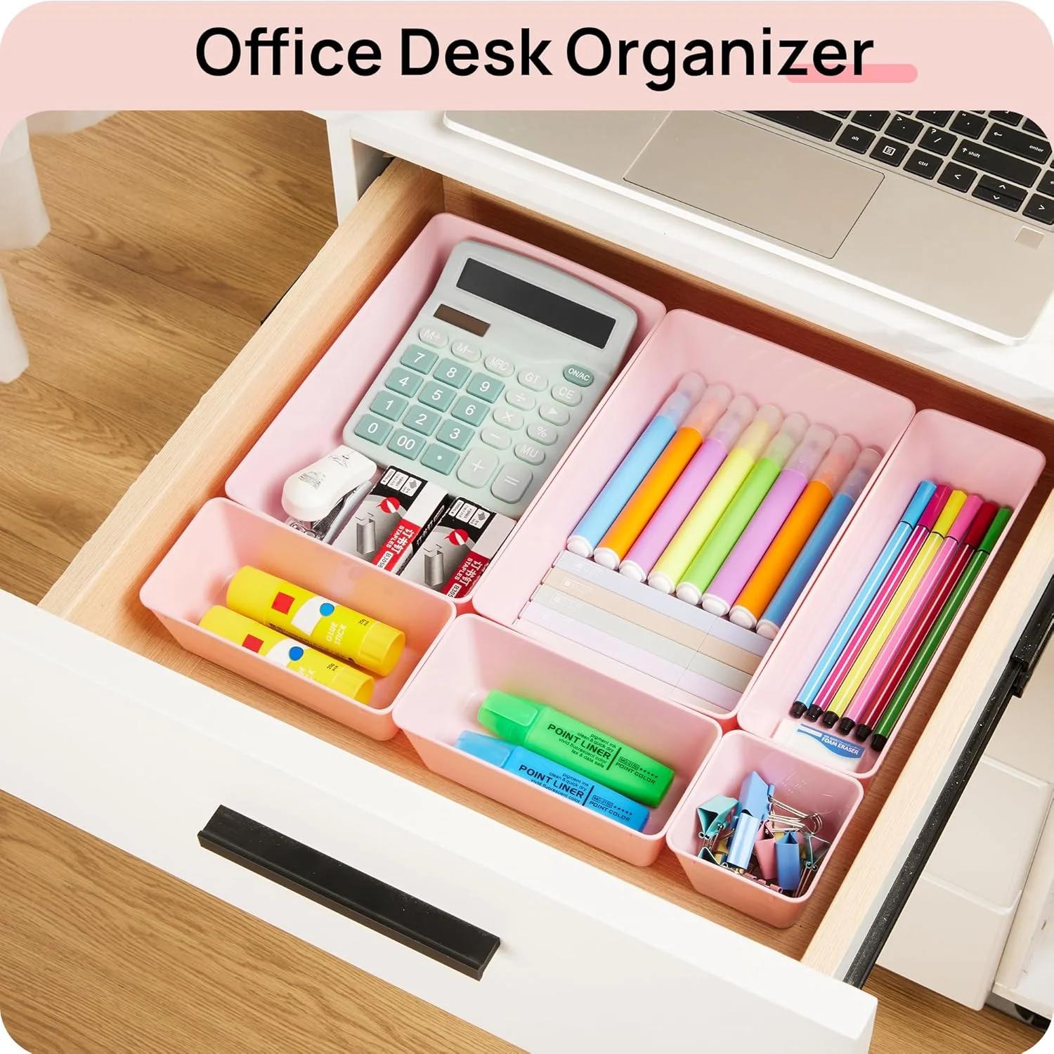 PrimeCook Shop 25 PCS Office Desk Drawer Organizers Set,4-Size Versatile Plastic Drawer Organizer Trays