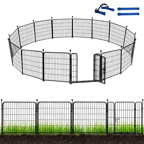 ADAVIN Tall Garden Fence with Gate, 48 in(H) 8 Panels Heavy Duty Iron Metal Animal Barrier Fence, Indoor Dog Playpen, Temporary Fencing