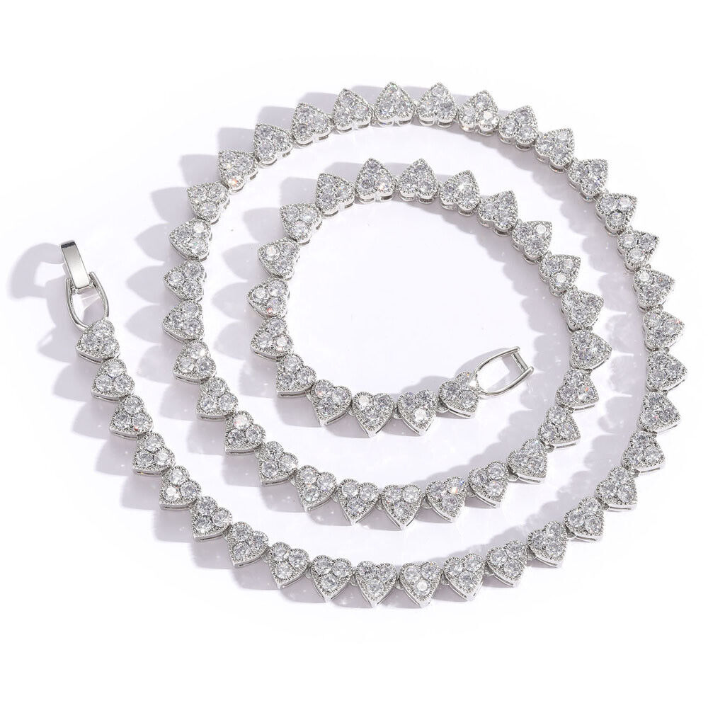 18K Gold and Silver Plated 6.5mm Hip Hop Heart Chain Necklaces Bling ICED 5A+ CZ