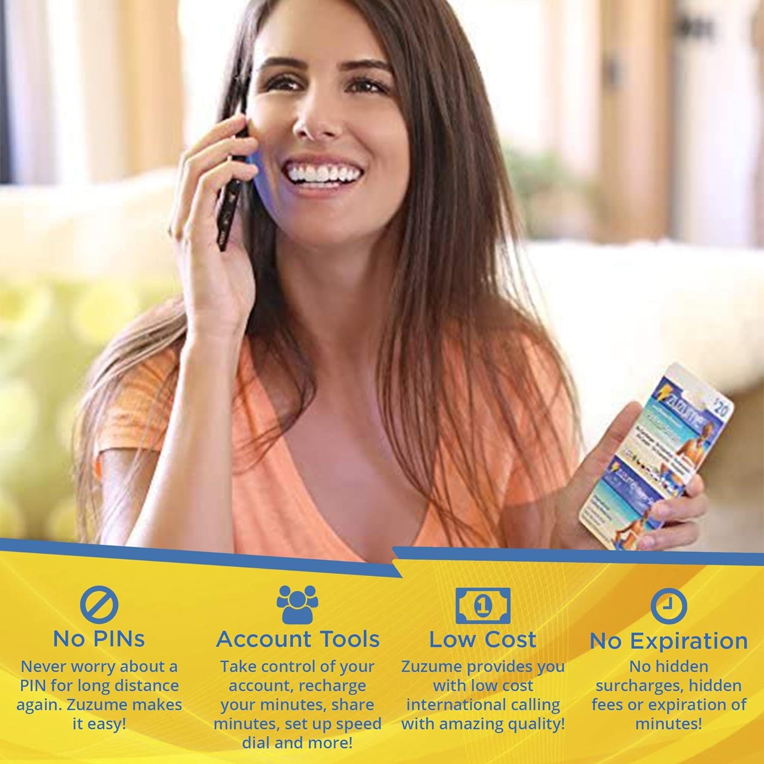 Zuzume prepaid International Phone Card - 689 Minutes Domestic and International Calling Card, prepaid landline Phone Cards | No Expiration