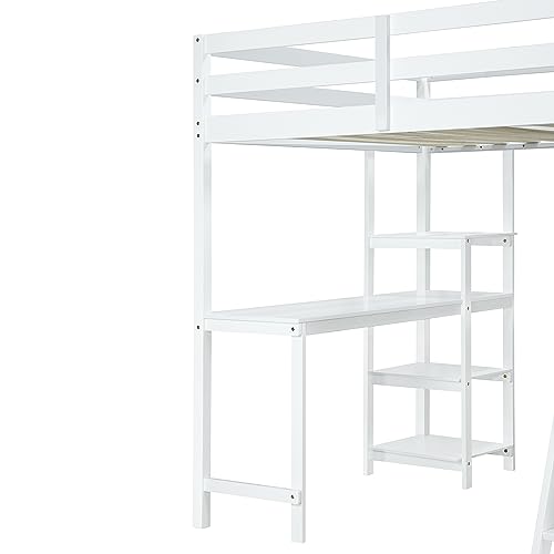 Harper & Bright Designs Full Size Loft Bed with Wardrobe and Desk, Solid Wood Loft Bed Frame with Storage, for Kids Teens Adults (Full Size, White)