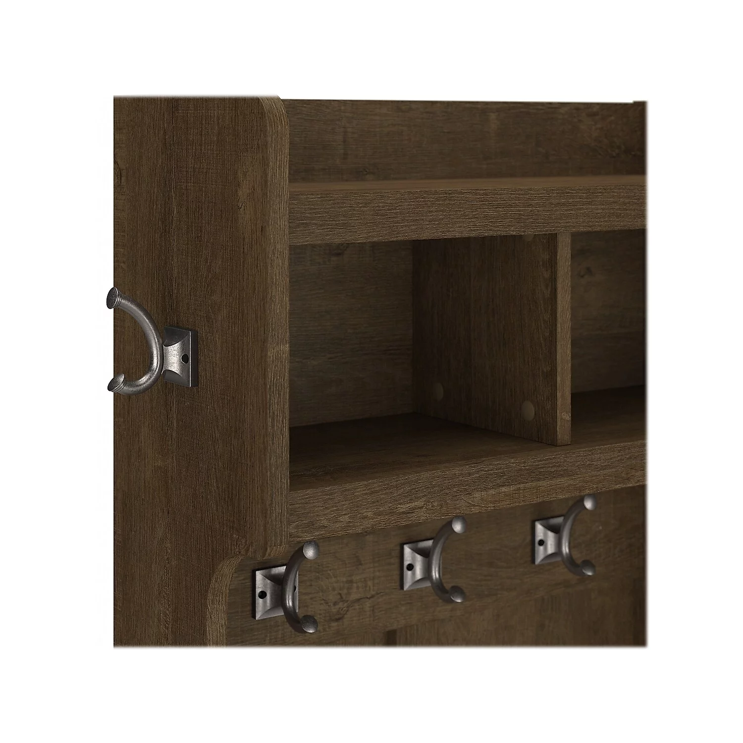 Woodland 24W Hall Tree & Shoe Bench w/ Shelves in Ash Brown - Engineered Wood