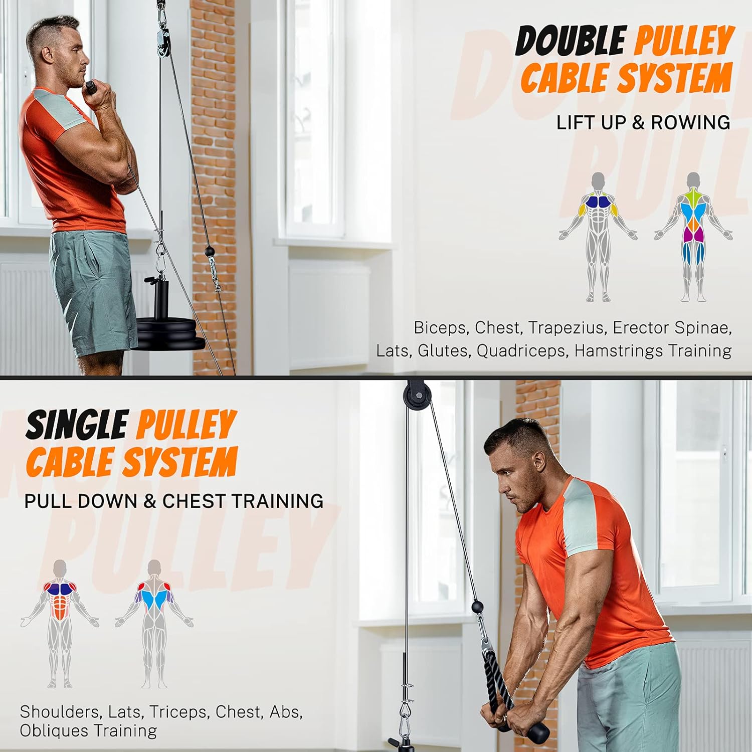 Gonex Pulley Cable System Gym, Upgraded 2 Weight Cable Pulleys Attachments for Tricep Bicep Forearm LAT Lift Pull Down