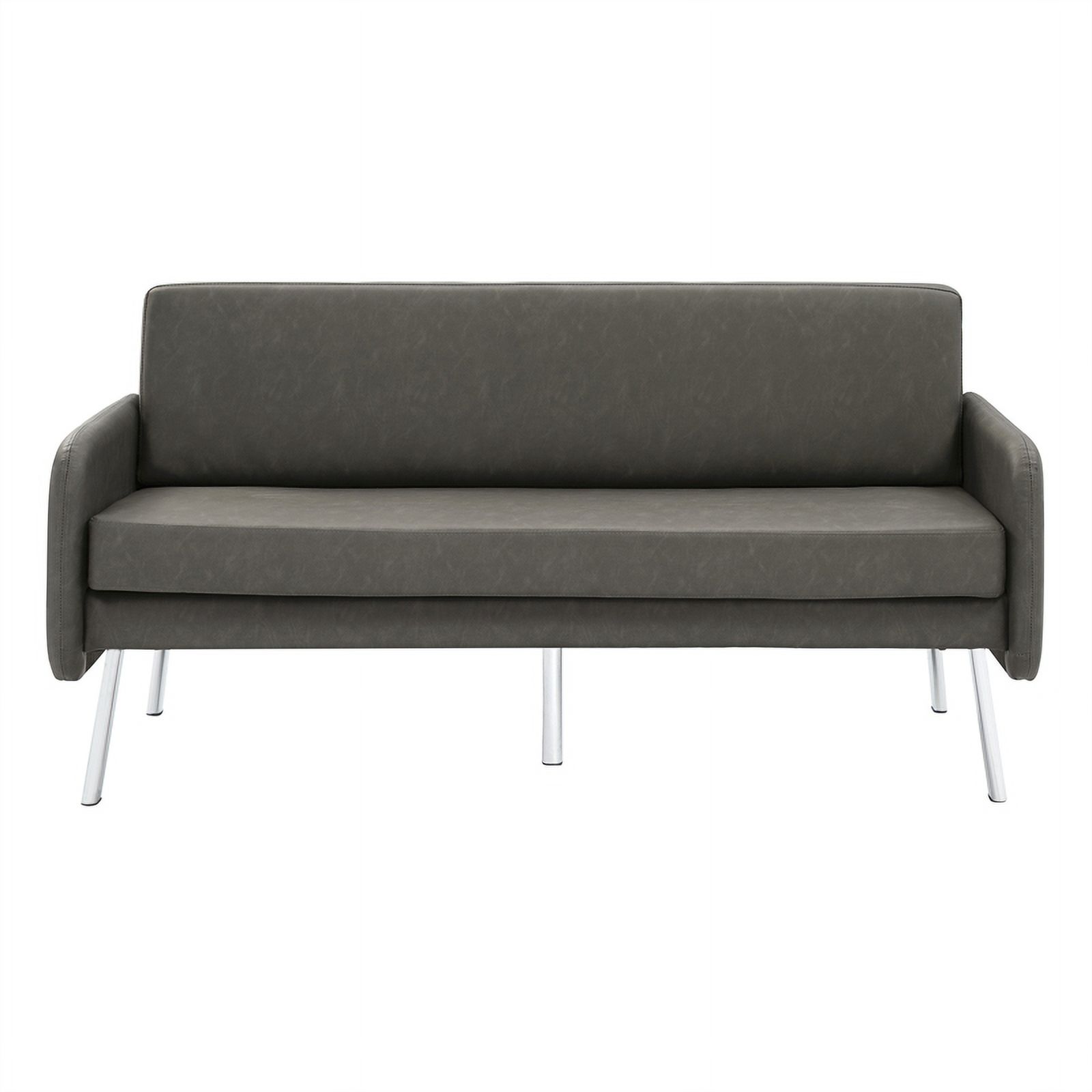 Lounge Sofa in Smoke Faux Leather with Chrome Legs