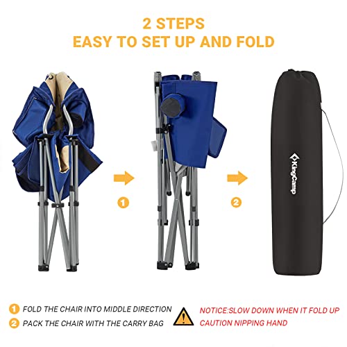 KingCamp Oversized Camping Folding Chair, Heavy Duty 450 LBS with Lumbar Support, Padded Outdoor Chair with Cup Holder