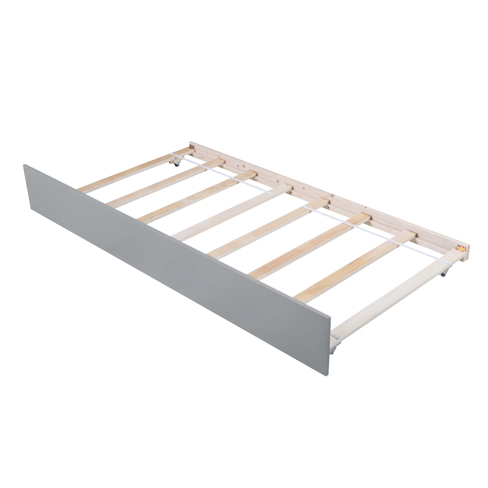 Euroco Twin Size Wood Platform Bed with Trundle for Kids, Gray