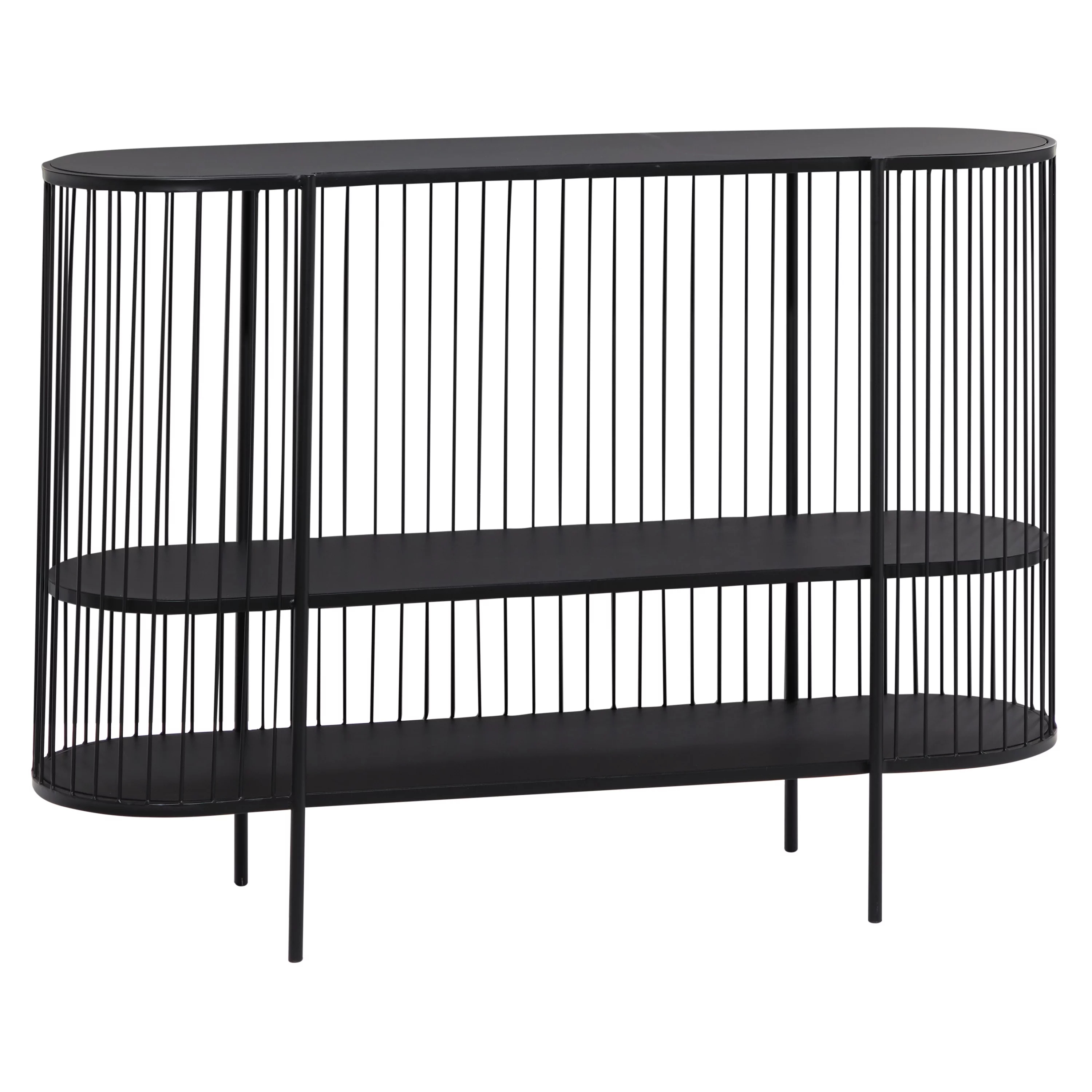 DecMode 48" x 34" Black Metal Narrow Open Wire Frame 2 Shelf Console Table, 1-Piece