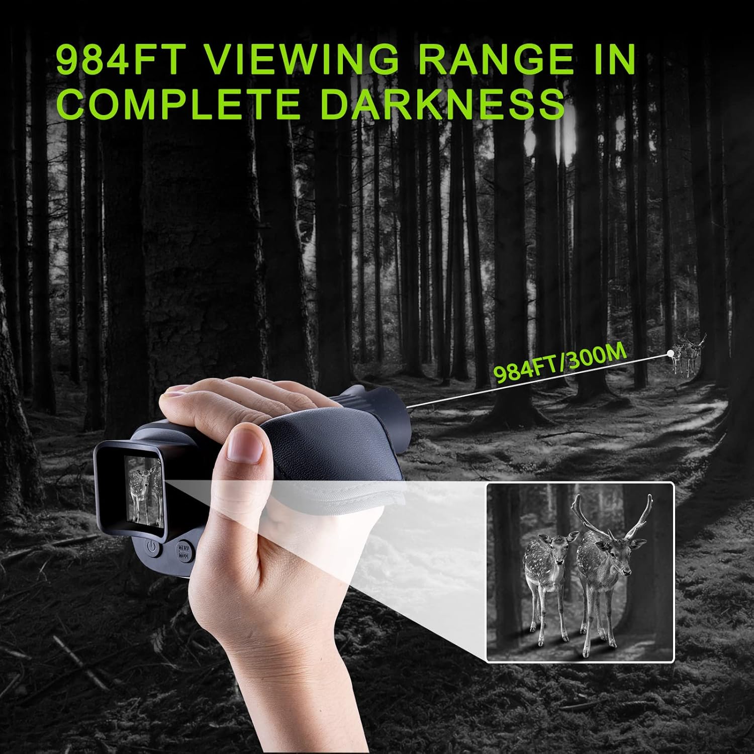 VABSCE Digital Night Vision Monocular for 100% Darkness, 1080p Full HD Video Long Distance Infrared Night Vision Goggles Binoculars for Hunting