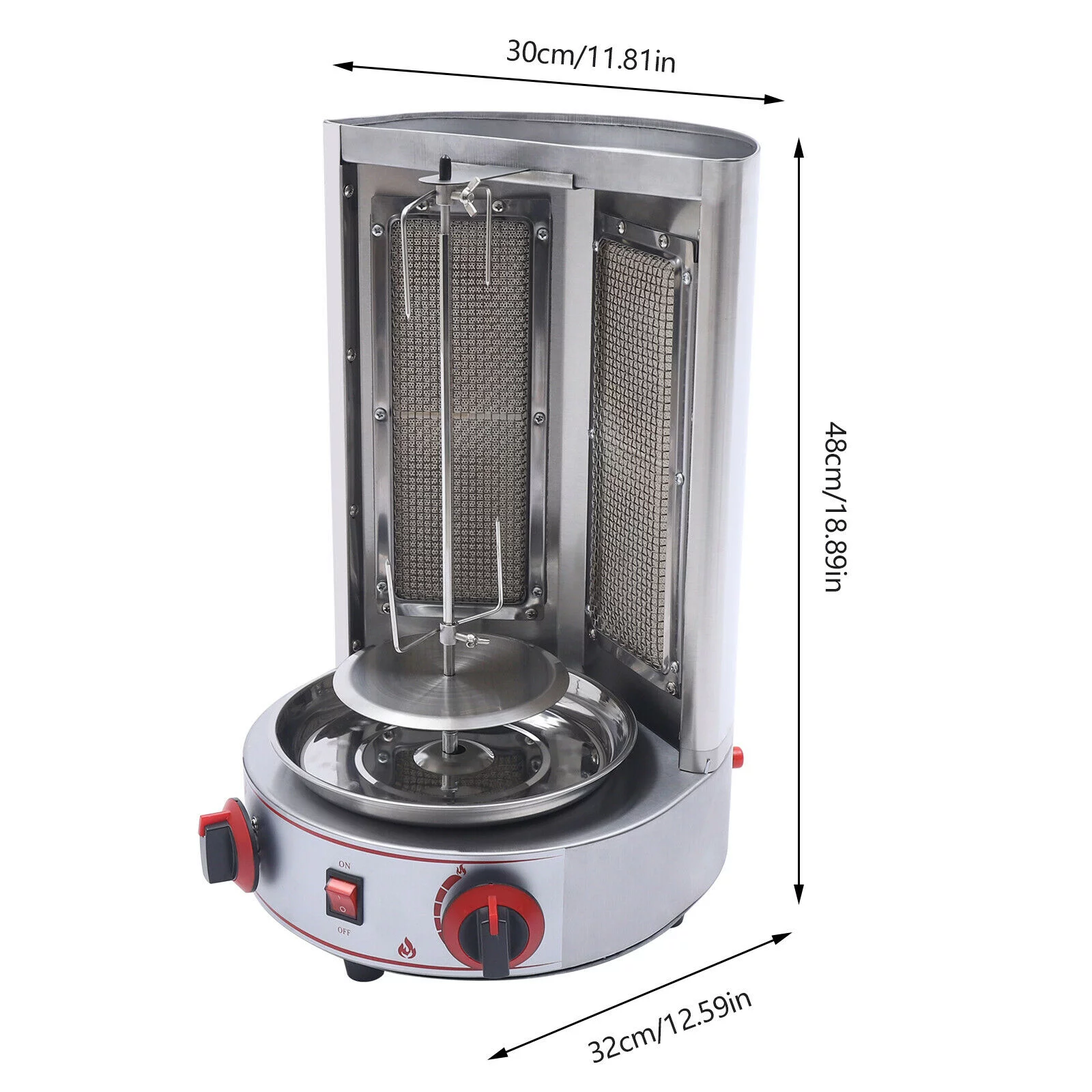 Fichiouy Vertical Gas Broiler Shawarma Machine Doner Kebab Gyro Grill Rotisserie Machine 3KW Silver