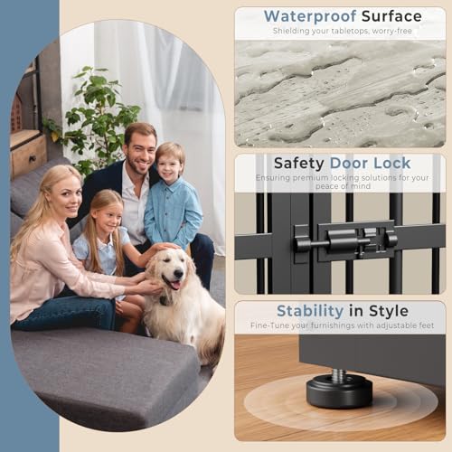 43'' Dog Crate Furniture with 3 Doors, XL Wooden Crate End Table Heavy Duty Indoor Puppy Cage for Medium to Large Dogs, Multiple Units Can be Combined