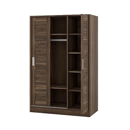3 Door Wardrobe Armoire Closet with Sliding Doors and Storage Shelevs Freestanding Wardrobe Cabinet with Hanging Rod Clothes