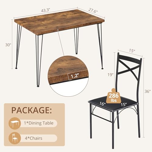 VECELO Kitchen Dining Room Table Set with 2 Chairs for Small Space, Apartment,Metal Steel Frame