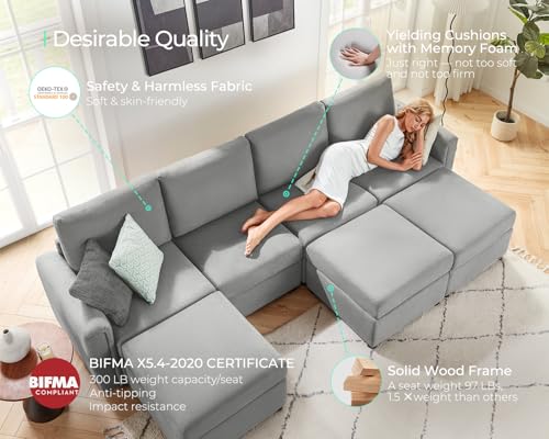 LINSY HOME Modular Sectional Sofa, Convertible U Shaped Sofa Couch with Storage, Memory Foam, Modular Sectionals with Ottomans