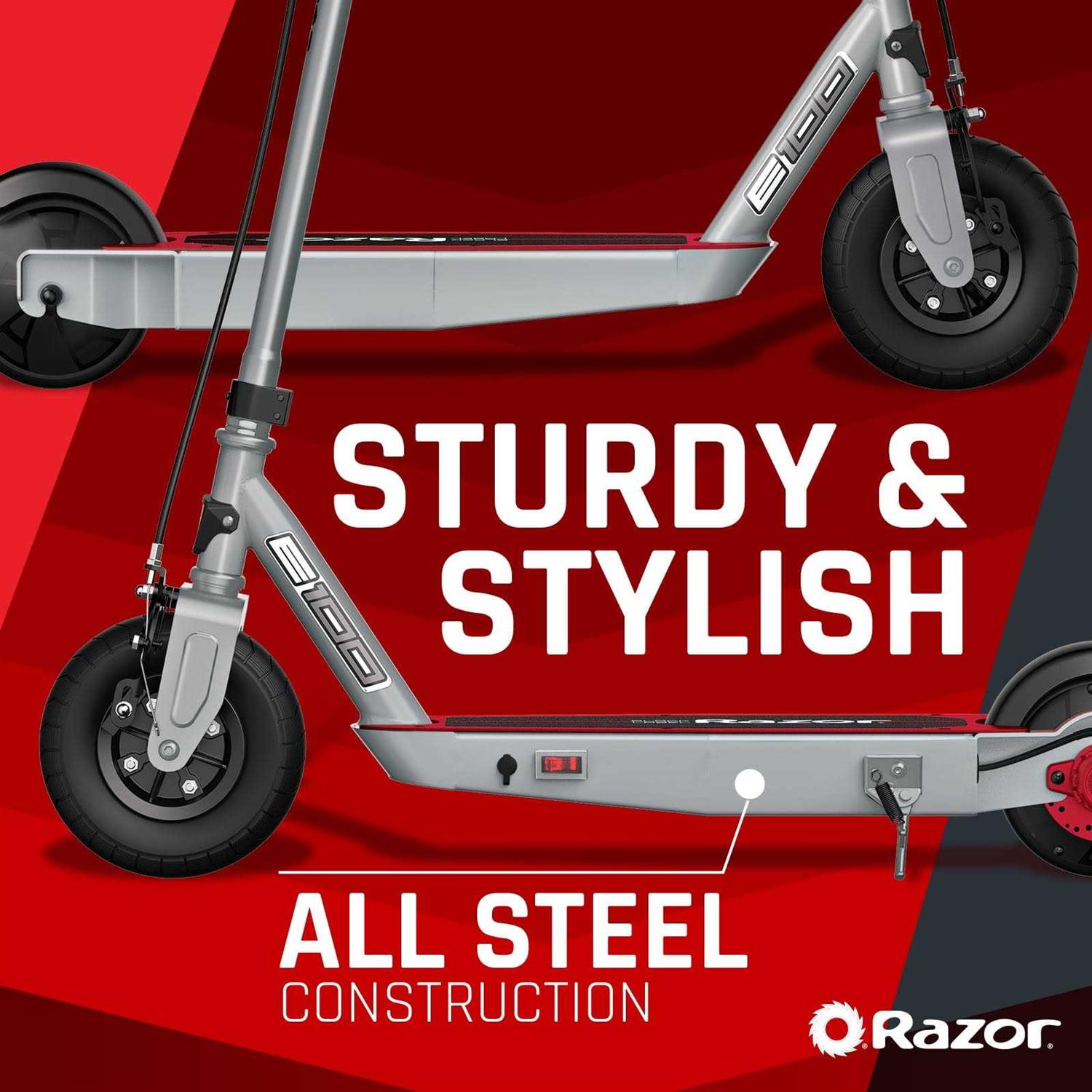Razor Black Label E100 Electric Scooter Silver/Red up to 10 mph - Sports Supplies Online Store