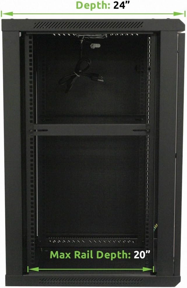NavePoint 18U Deluxe IT Wallmount Cabinet Enclosure 19-Inch Server Network Rack with Locking Glass Door 24-Inches Deep Black with Shelves