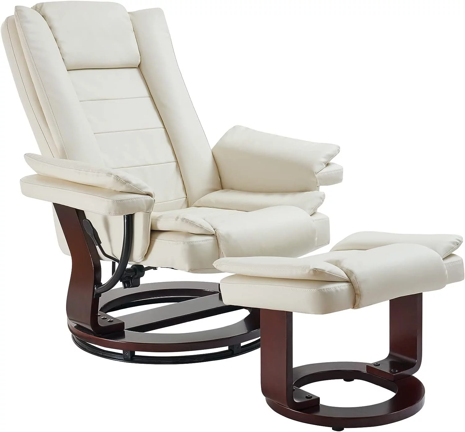 L'AGRATY Recliner Chair with Ottoman,Swivel Leather Recliner 360 Degree with Footrest Living Room (Beige)