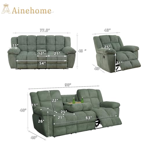 A Ainehome Manual Recliner Sofa Set, Corduroy Recliner Chair, Modern Loveseat Sofa