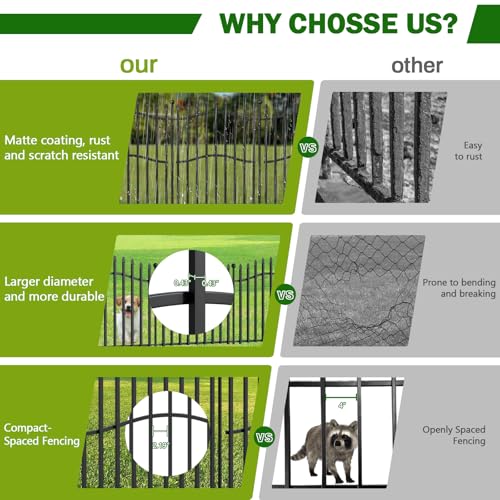 8 Panels Tall No Dig Garden Fence - 40in H x 18ft L, Reinforced Square Tube Rustproof Animal Barrier
