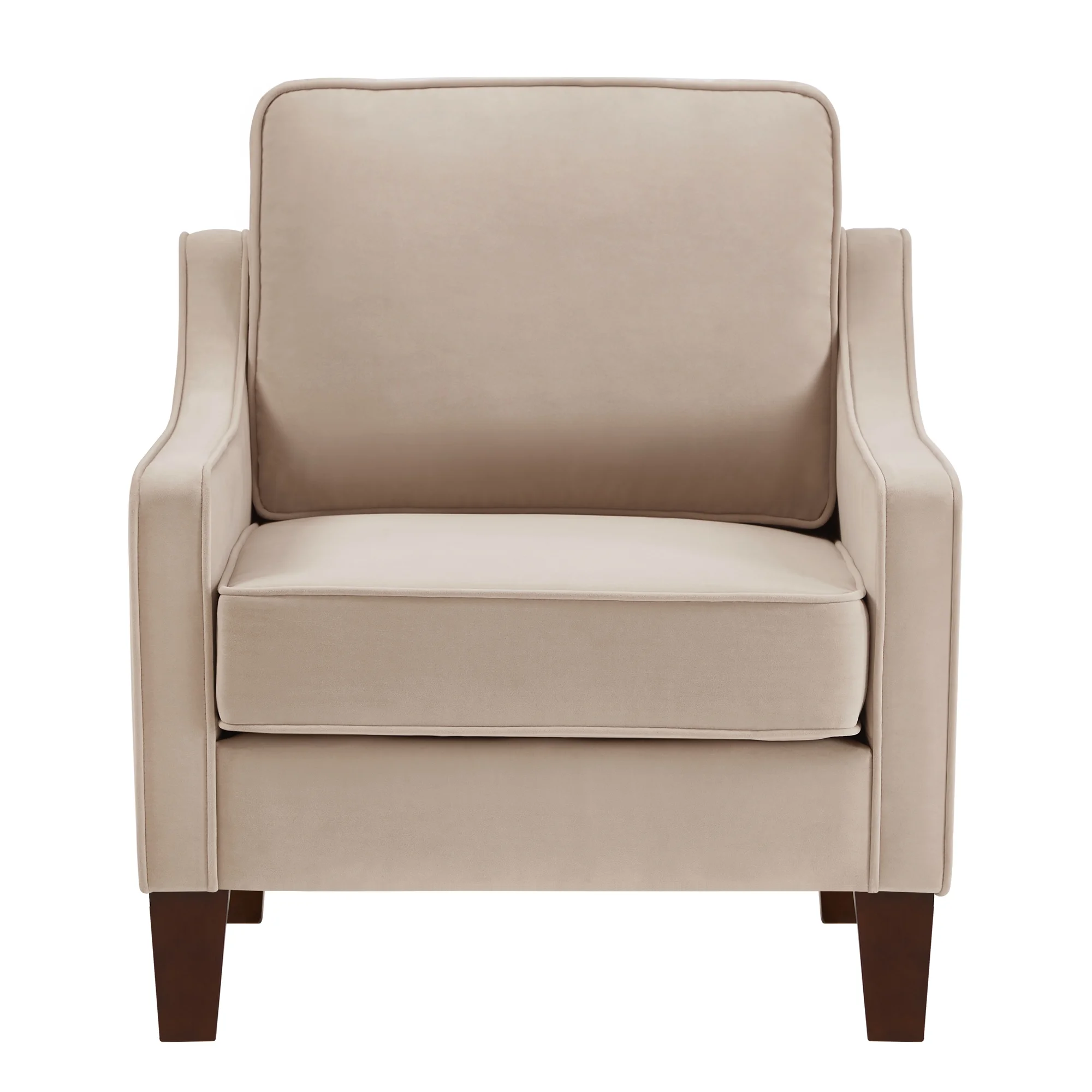Taupe Modern Armchair, Living Room Single Seat Sofa Chair with Wooden Legs, Upholstered Velvet Accent Chair for Indoor Use