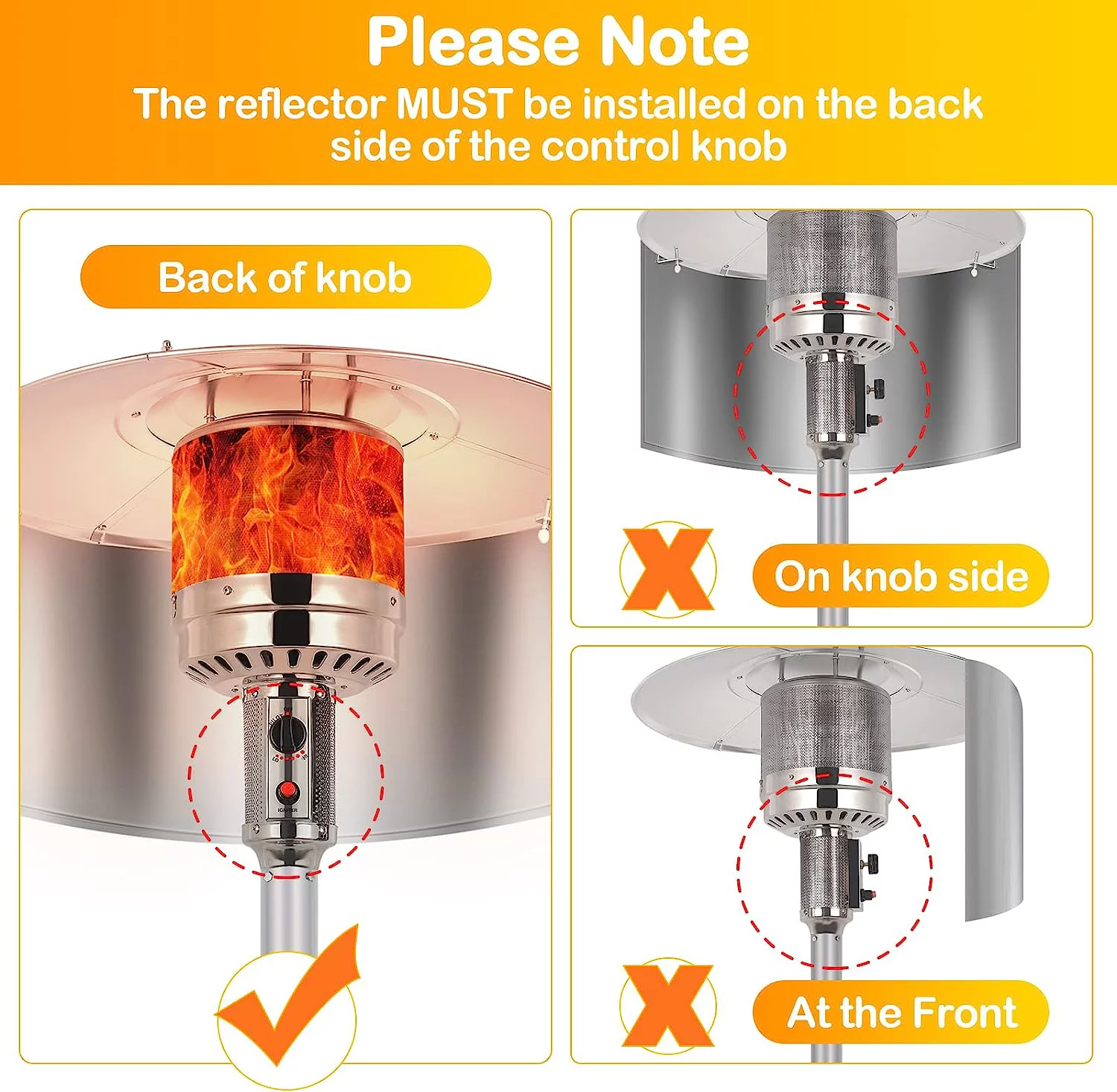50,000 BTU Propane Patio Heater with Reflector, Stainless Steel Burner, Triple Protection System, Wheels, Outdoor Heaters for Patio, Garden