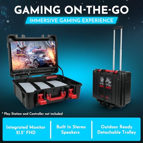 GAMERSBOX Portable Gaming Monitor - 21.5" FHD IPS Display (max. 75Hz, FreeSync), Tough IP65 Hard Shell Case, Compatible with PS4/PS5 Xbox, HDMI Cable