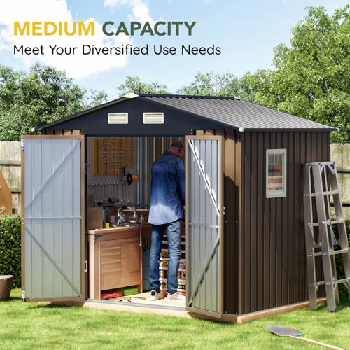 6x4FT Outdoor Steel Storage Shed with Clear Window, Lockable Doors, Weather-Resistant Metal Tool Shed for Garden, Backyard, Patio, and Utility Storage