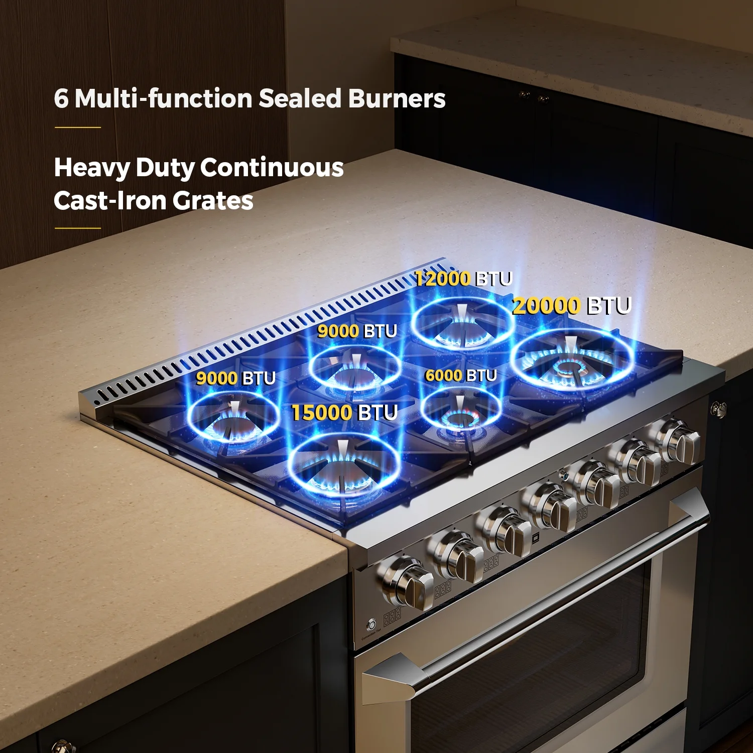 Empava 36 in. 5.2 cu. ft. Pro-Style Slide-In Single Oven Gas Range with 6 Sealed Ultra High-Low Burners