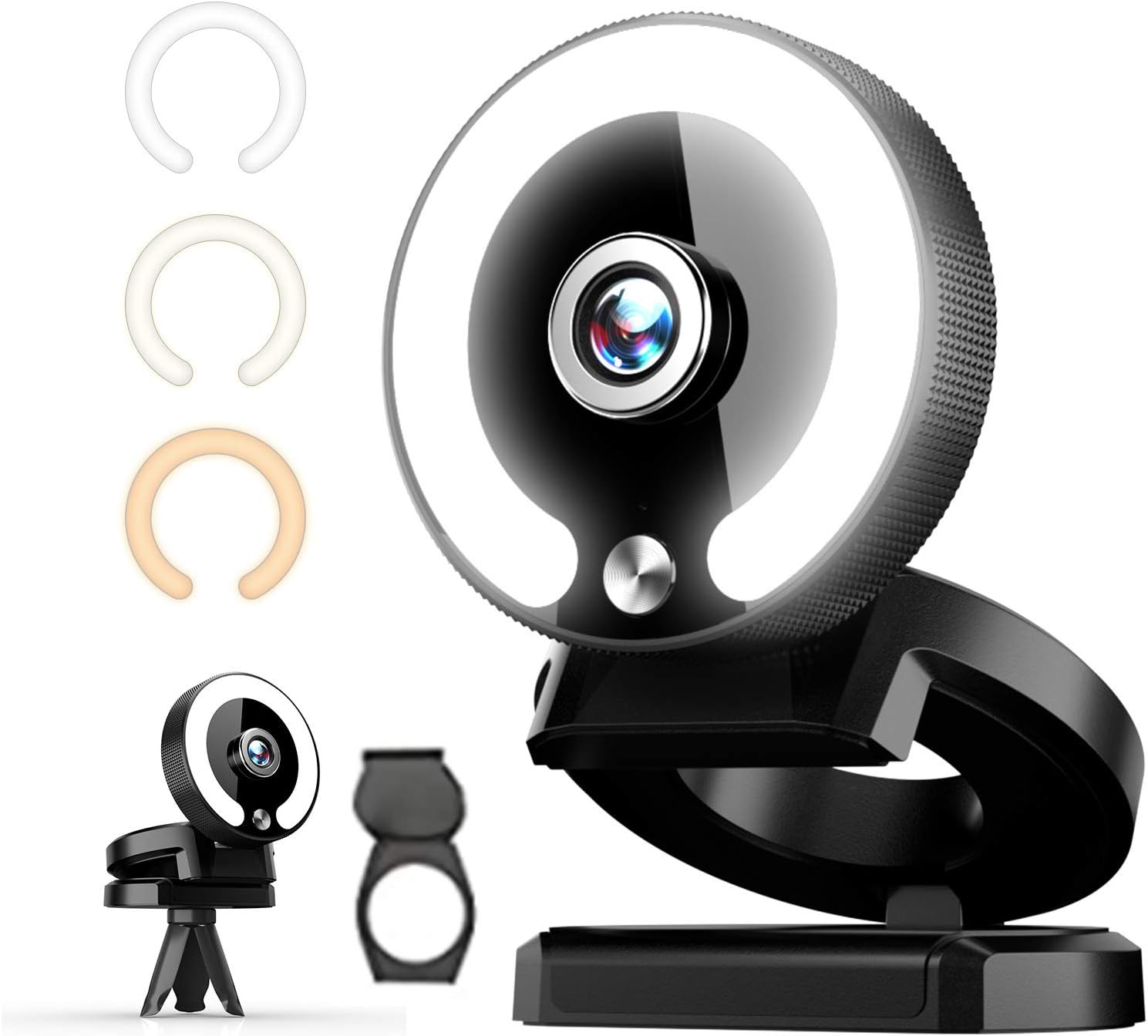 ZWNAV Webcam with Ring Light, Computer Camera with Microphone, Wide Angle, USB Connection, Face Camera for Video Conferencing