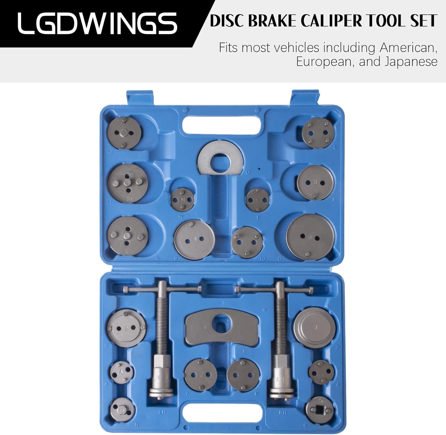 LGDWINGS 26PCS Heavy Duty Disc Brake Piston Caliper Compressor Rewind Tool Set Wind Back Tool Kit for Brake Pad Replacement Reset, Fits Most American