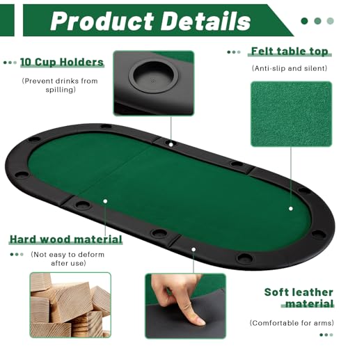 Leyndo 84" Tri Fold Folding Poker Padded Table Top with 10 Cupholders