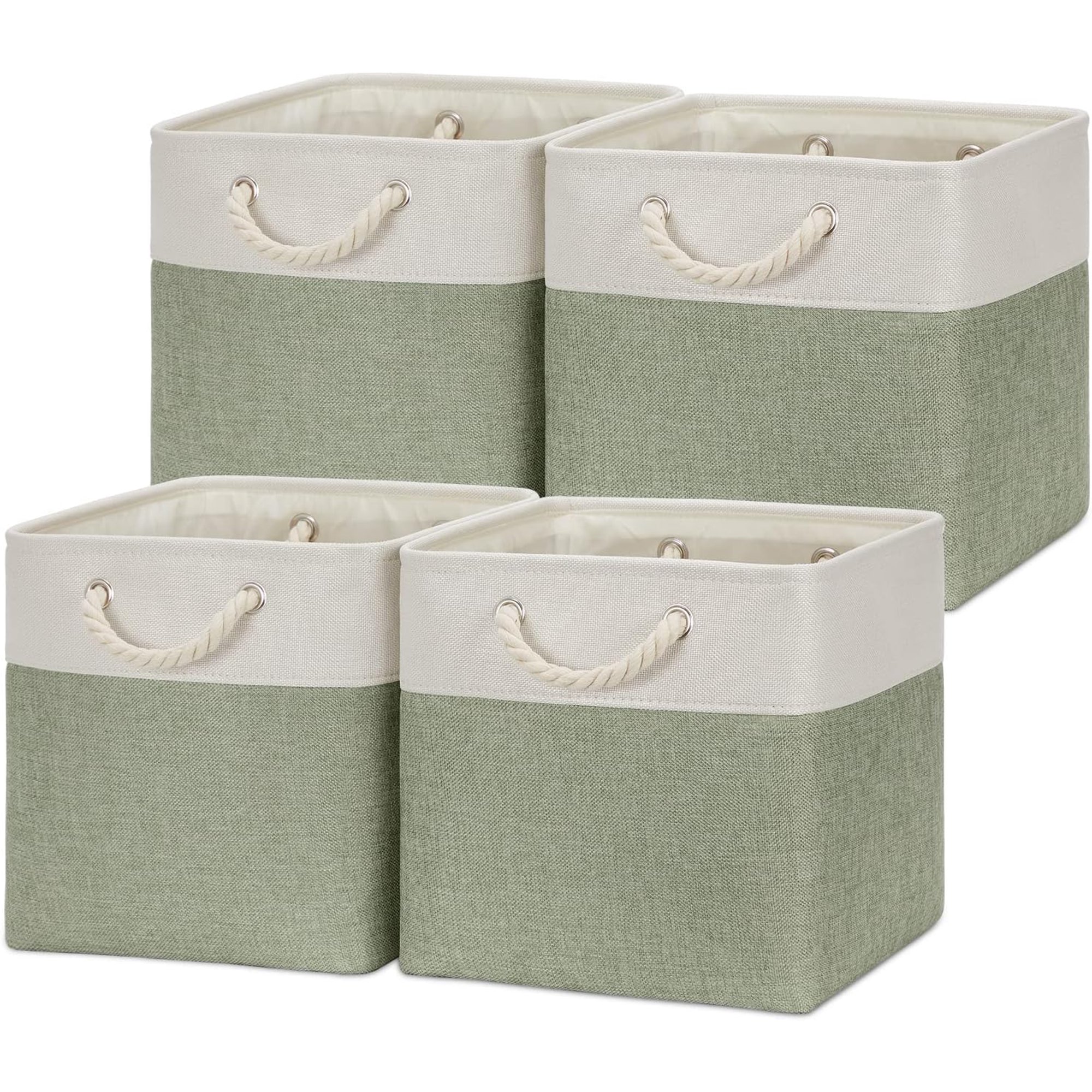 Fabric Storage Baskets 4Pack Storage Bins Decorative Basket for Gift, Clothes Bin with Rope Handle, Rectangle Baskets for Storage, Blankets(White&amp
