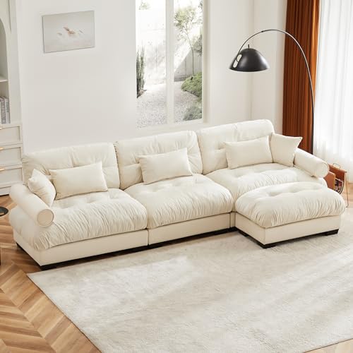 130" Modular Sectional Sofa,Velvet Upholstered Couches for Living Room,3 Seater Green Sofa Couch with Movable Ottoman