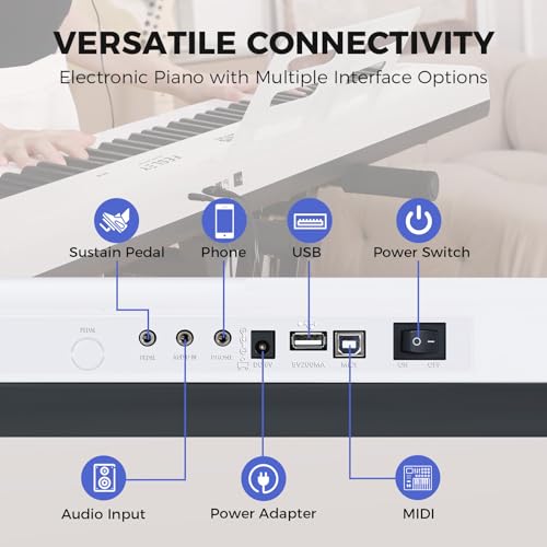 Fesley Piano Keyboard 88 Keys: Full-Size Digital Piano Keyboard, Portable Electric Keyboard Piano, 88 Key Keyboard With Music Stand, Power Adapter