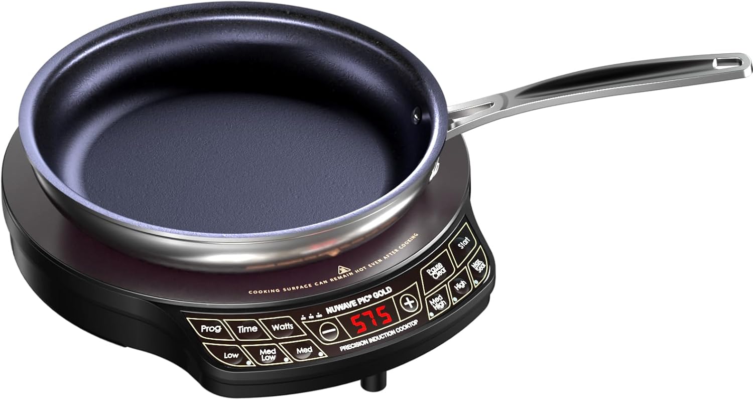 Nuwave Gold Precision Induction Cooktop, Portable, Powerful Large 8” Heating Coil, 12” Shatter-Proof, Heat-Resistant Ceramic Glass Surface