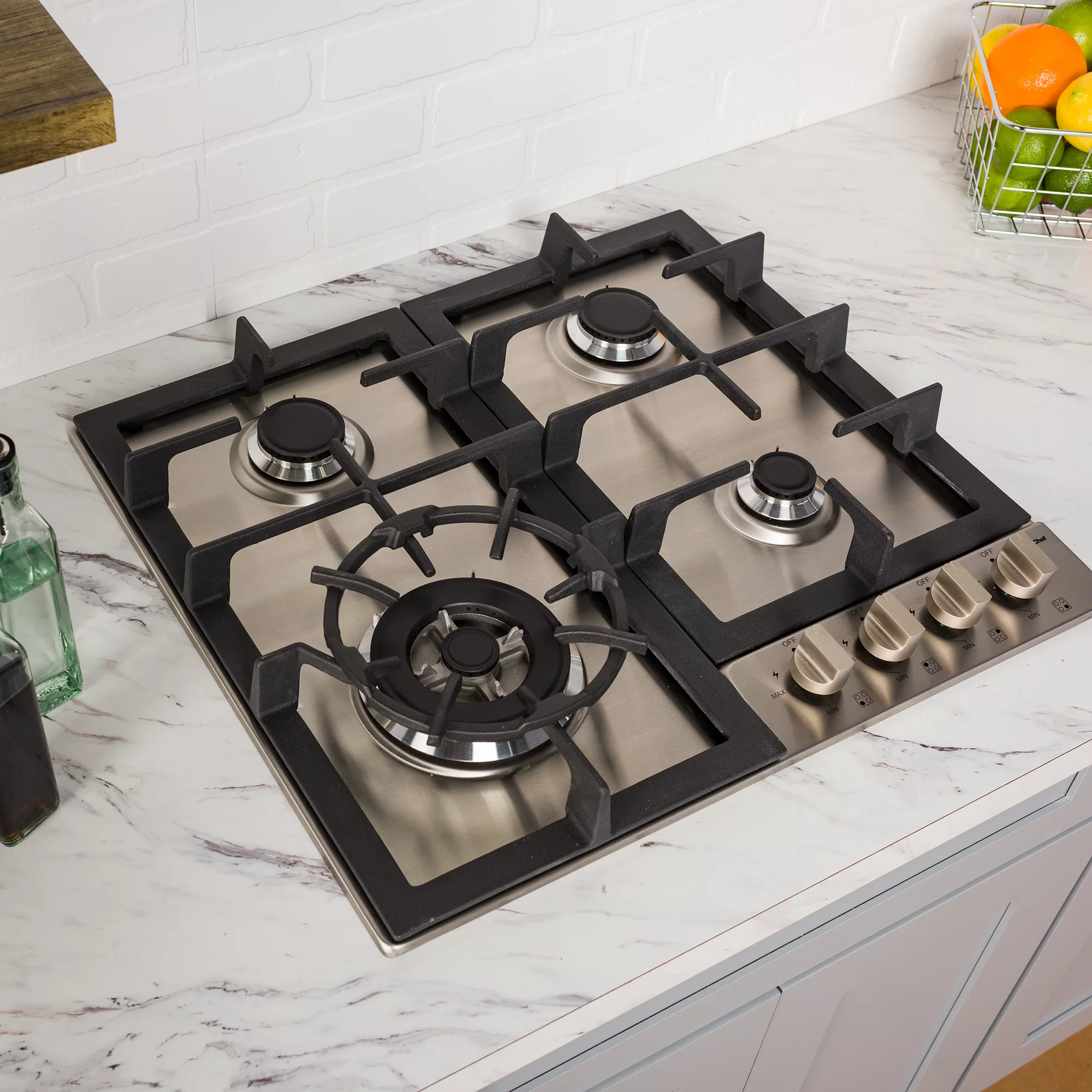 Magic Chef 24 Inch Gas Cooktop with 4 Burners, Stainless Steel